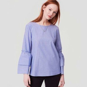 Loft Striped Tie Back Ruffle Flare Sleeve Blouse
